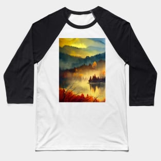 Colorful Autumn Landscape Watercolor 19 Baseball T-Shirt